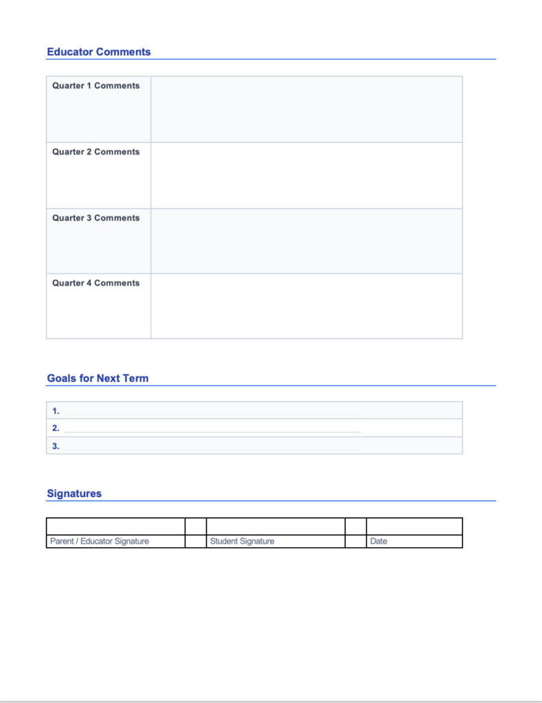 homeschool report card template